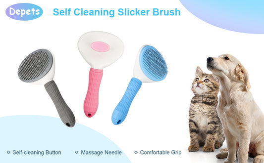 Self-Cleaning Pet Grooming Brush for Dogs & Cats